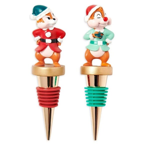 Disney Chip 'n Dale Holiday Christmas Themed 2 Gold Bottle Stopper Set - Picture 1 of 9
